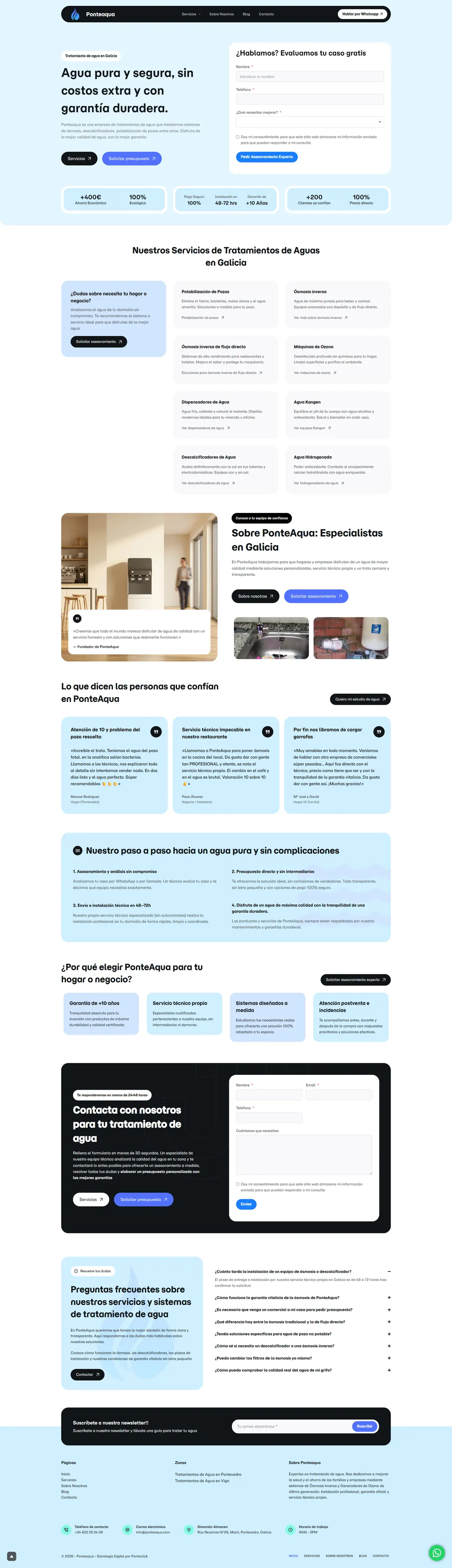 Web de PonteAqua diseñada por PonteClick, agencia de diseño web en Pontevedra