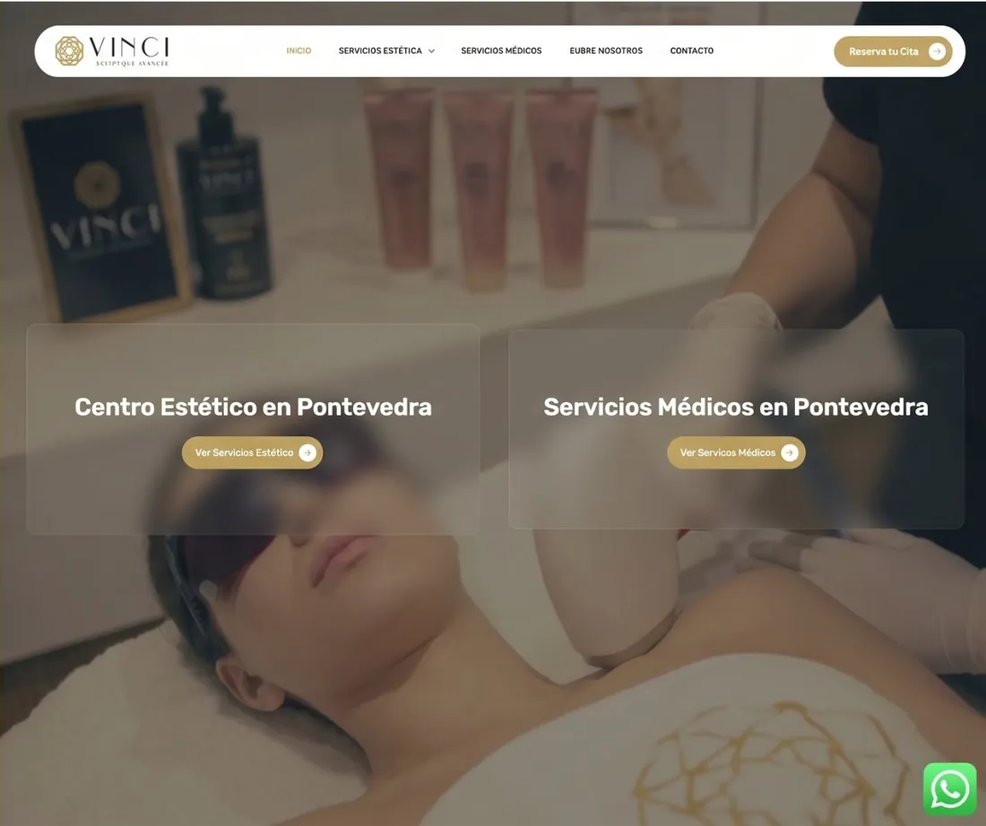 Nueva web de Vinci con accesos a servicios estéticos y médicos